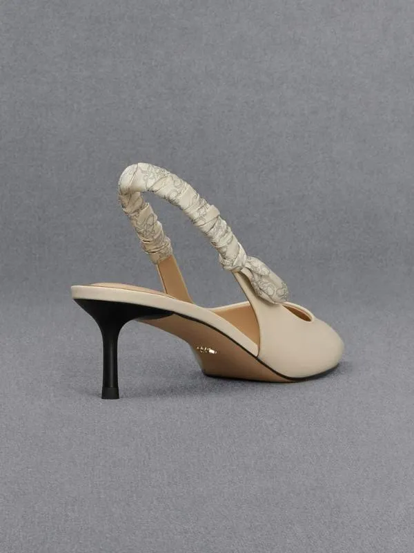 Women Tully Leather RuchedStrap Slingback Pumps 8211 Chalk CHARLES and KEITH Heels