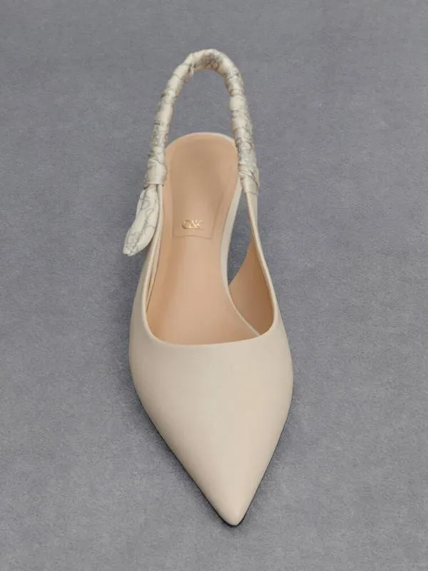 Women Tully Leather RuchedStrap Slingback Pumps 8211 Chalk CHARLES and KEITH Heels