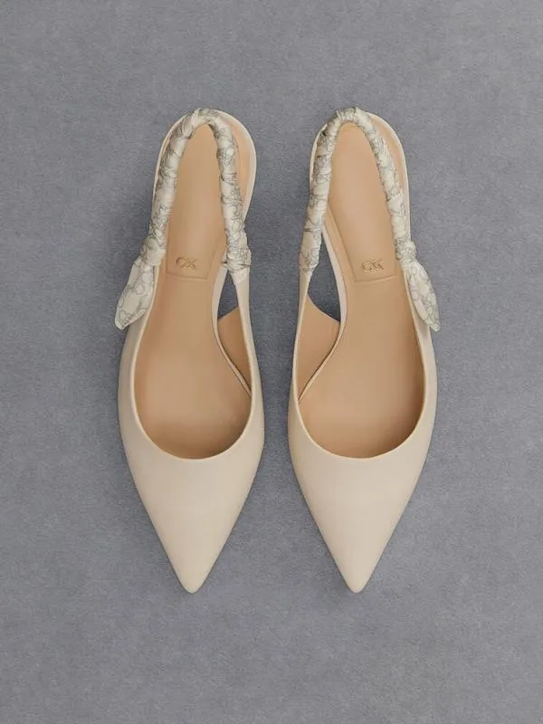 Women Tully Leather RuchedStrap Slingback Pumps 8211 Chalk CHARLES and KEITH Heels