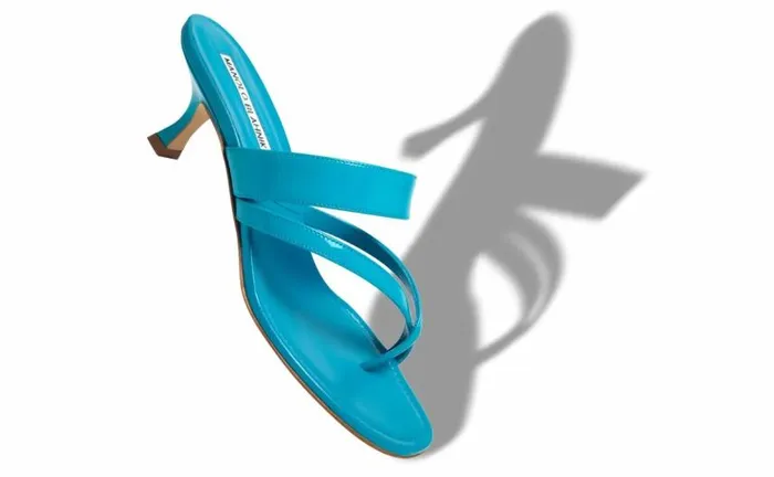 Women Turquoise Patent Leather Mules Manolo Blahnik Mules