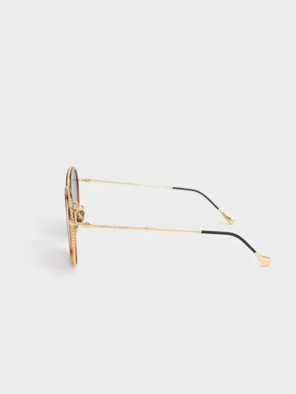 Women Twisted Metallic Butterfly Sunglasses 8211 T Shell CHARLES and KEITH Butterfly