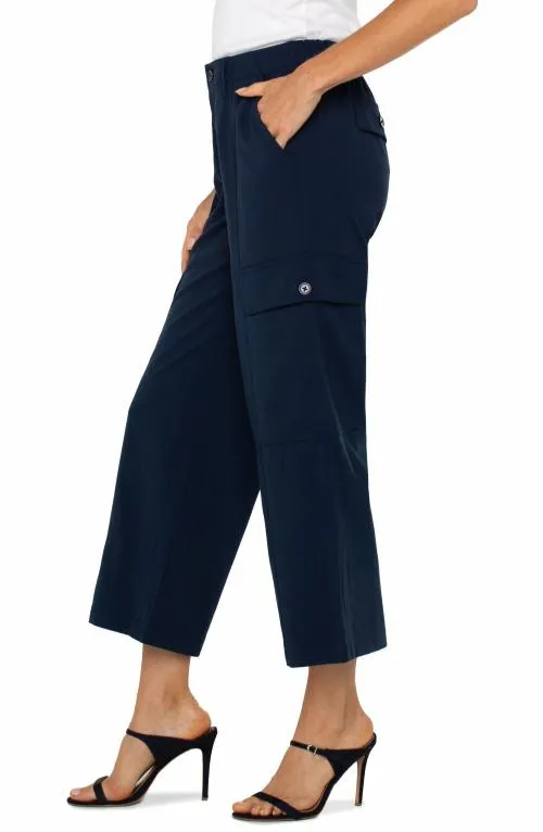 Women Utility Pants Liverpool Los Angeles Hirise Cargo Crop Straight Dark Navy