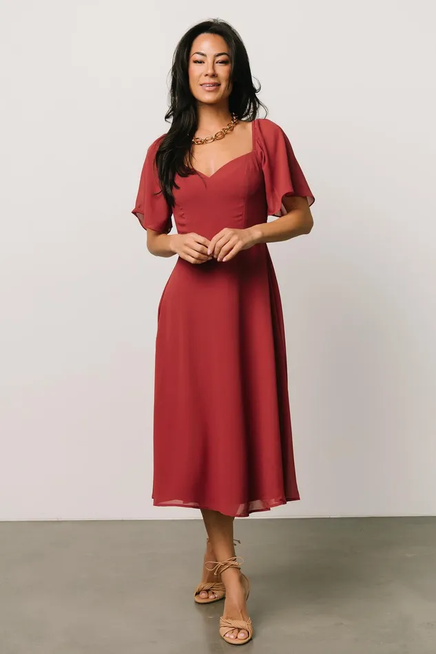 Women Wedding Guest Baltic Born Colette Sweetheart Midi Dress Terracotta Women Wedding Guest Baltic Born Colette Sweetheart Midi Dress Terracotta