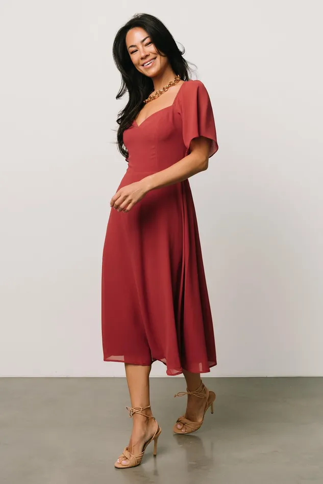 Women Wedding Guest Baltic Born Colette Sweetheart Midi Dress Terracotta Women Wedding Guest Baltic Born Colette Sweetheart Midi Dress Terracotta