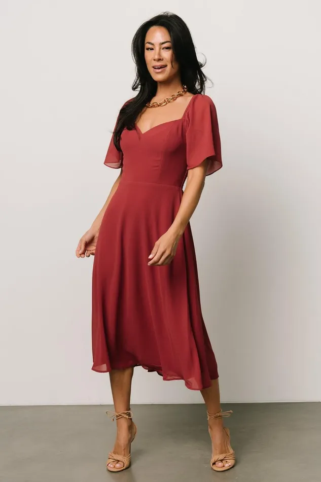 Women Wedding Guest Baltic Born Colette Sweetheart Midi Dress Terracotta Women Wedding Guest Baltic Born Colette Sweetheart Midi Dress Terracotta