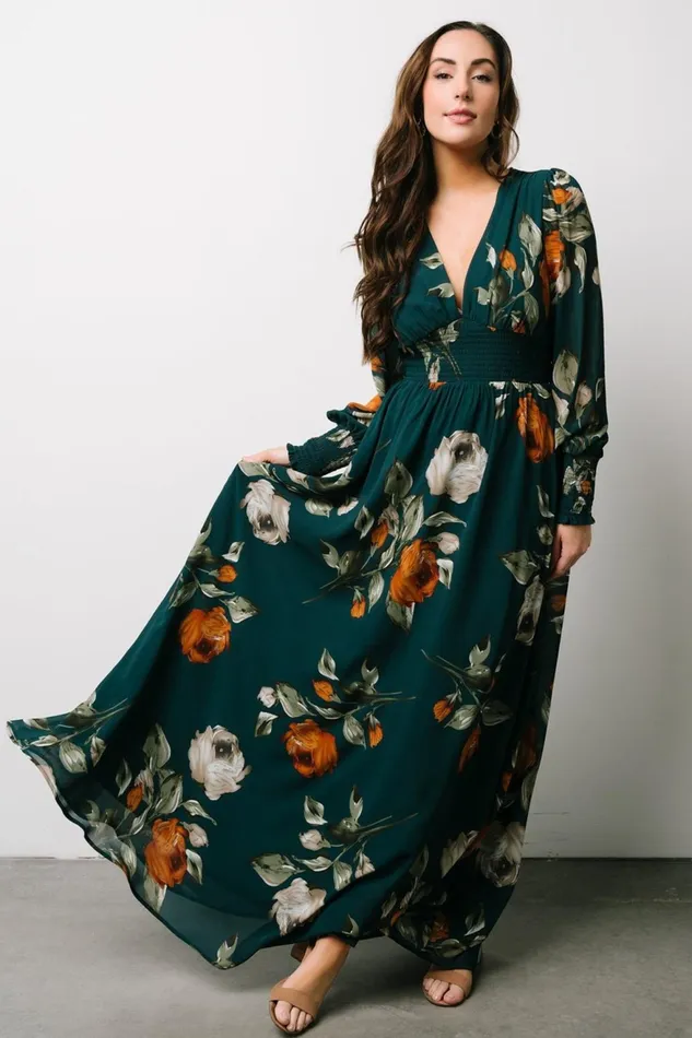 Women Wedding Guest Baltic Born Olivia Maxi Dress Deep Topaz Floral