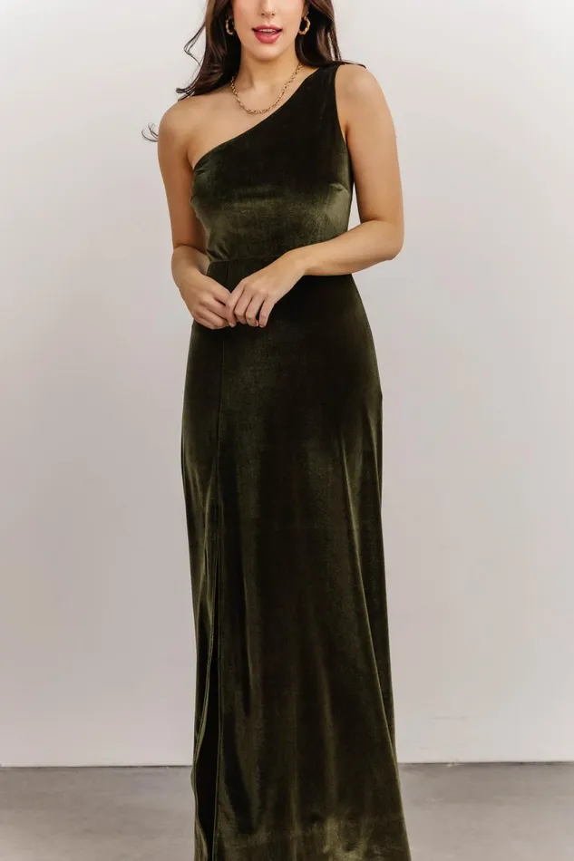 Women Wedding Guest Baltic Born Tatiana Velvet One Shoulder Maxi Dress Olive Women Wedding Guest Baltic Born Tatiana Velvet One Shoulder Maxi Dress Olive
