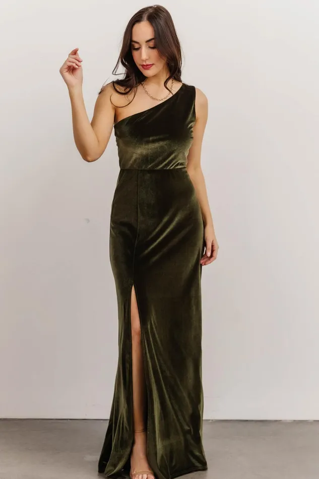 Women Wedding Guest Baltic Born Tatiana Velvet One Shoulder Maxi Dress Olive Women Wedding Guest Baltic Born Tatiana Velvet One Shoulder Maxi Dress Olive