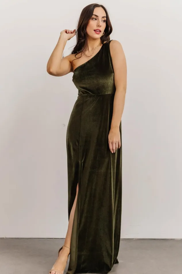 Women Wedding Guest Baltic Born Tatiana Velvet One Shoulder Maxi Dress Olive Women Wedding Guest Baltic Born Tatiana Velvet One Shoulder Maxi Dress Olive