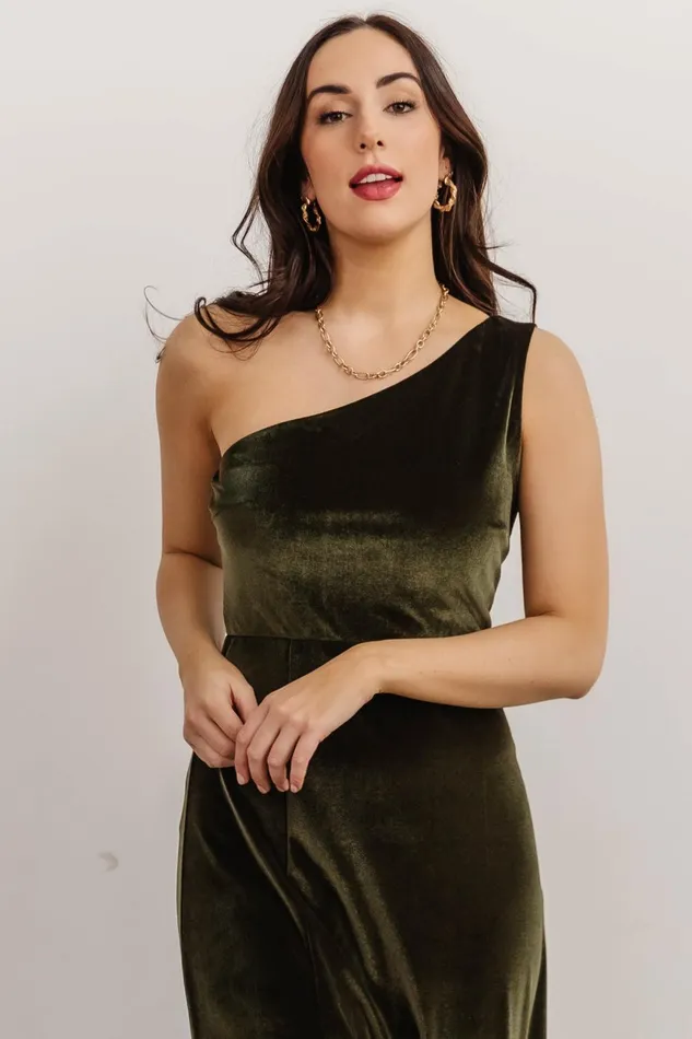Women Wedding Guest Baltic Born Tatiana Velvet One Shoulder Maxi Dress Olive Women Wedding Guest Baltic Born Tatiana Velvet One Shoulder Maxi Dress Olive