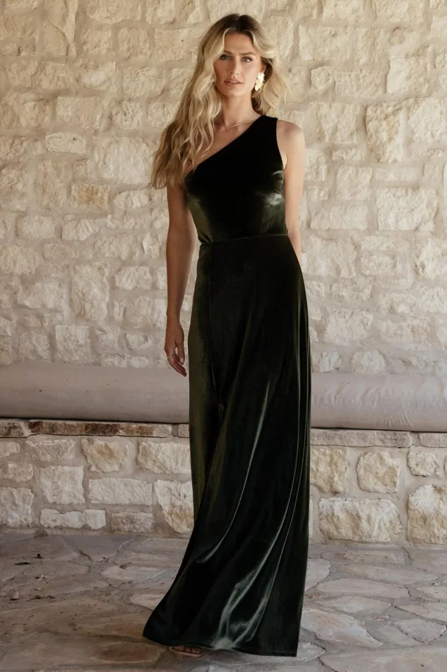 Women Wedding Guest Baltic Born Tatiana Velvet One Shoulder Maxi Dress Olive Women Wedding Guest Baltic Born Tatiana Velvet One Shoulder Maxi Dress Olive