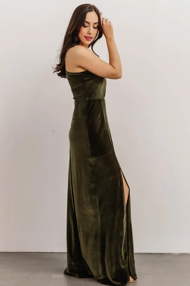 Women Wedding Guest Baltic Born Tatiana Velvet One Shoulder Maxi Dress Olive Women Wedding Guest Baltic Born Tatiana Velvet One Shoulder Maxi Dress Olive