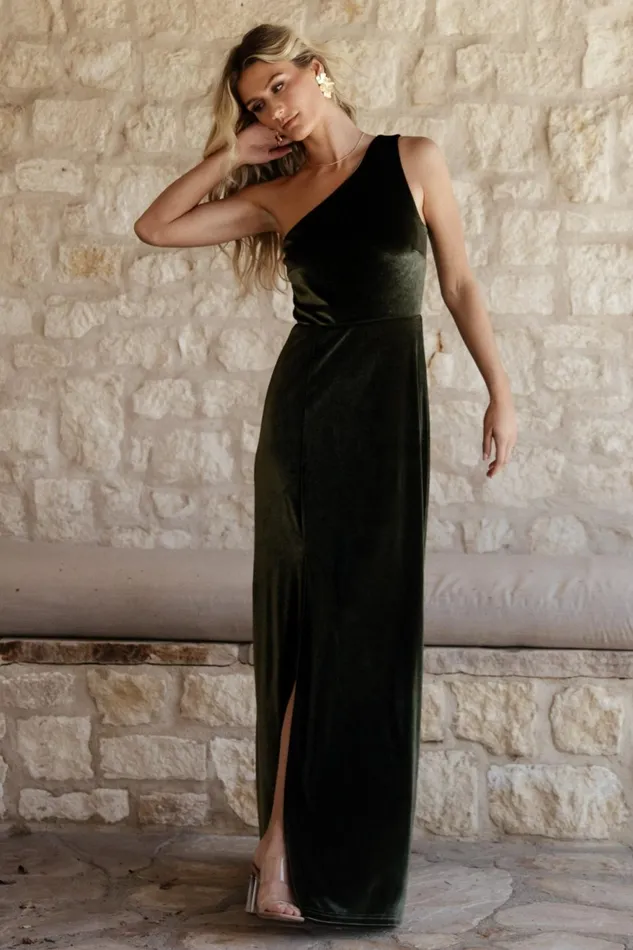 Women Wedding Guest Baltic Born Tatiana Velvet One Shoulder Maxi Dress Olive Women Wedding Guest Baltic Born Tatiana Velvet One Shoulder Maxi Dress Olive