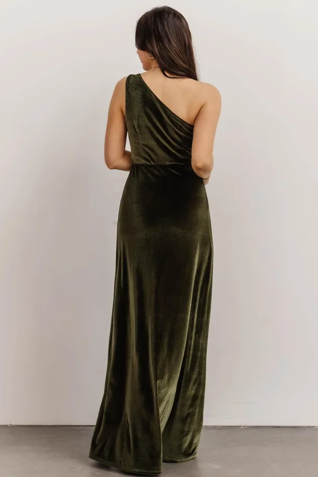 Women Wedding Guest Baltic Born Tatiana Velvet One Shoulder Maxi Dress Olive Women Wedding Guest Baltic Born Tatiana Velvet One Shoulder Maxi Dress Olive