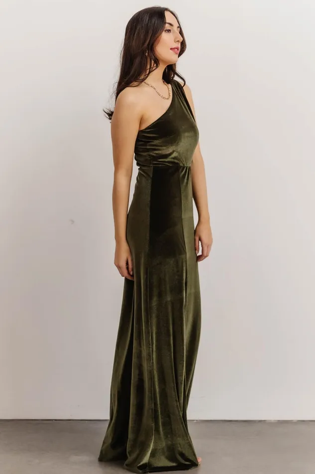 Women Wedding Guest Baltic Born Tatiana Velvet One Shoulder Maxi Dress Olive Women Wedding Guest Baltic Born Tatiana Velvet One Shoulder Maxi Dress Olive