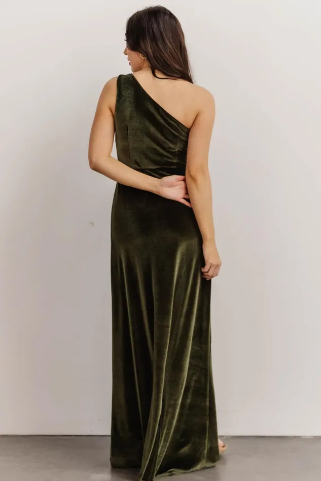 Women Wedding Guest Baltic Born Tatiana Velvet One Shoulder Maxi Dress Olive Women Wedding Guest Baltic Born Tatiana Velvet One Shoulder Maxi Dress Olive
