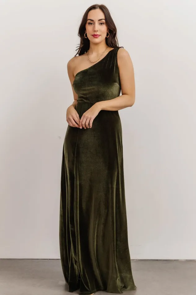 Women Wedding Guest Baltic Born Tatiana Velvet One Shoulder Maxi Dress Olive Women Wedding Guest Baltic Born Tatiana Velvet One Shoulder Maxi Dress Olive