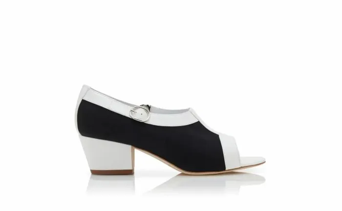 Women White And Black Cotton Open Toe Sandals Manolo Blahnik Pumps