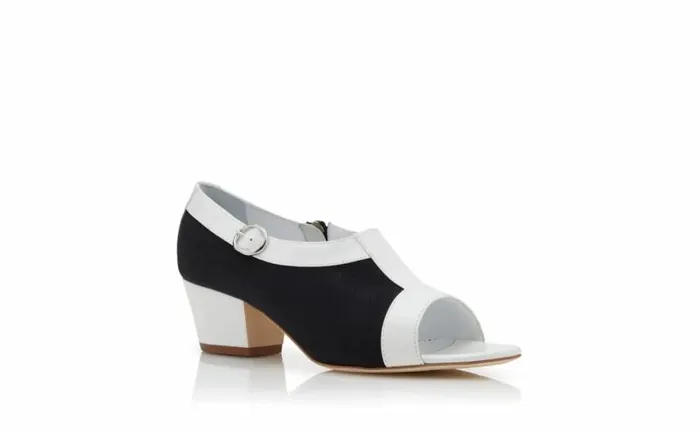 Women White And Black Cotton Open Toe Sandals Manolo Blahnik Pumps