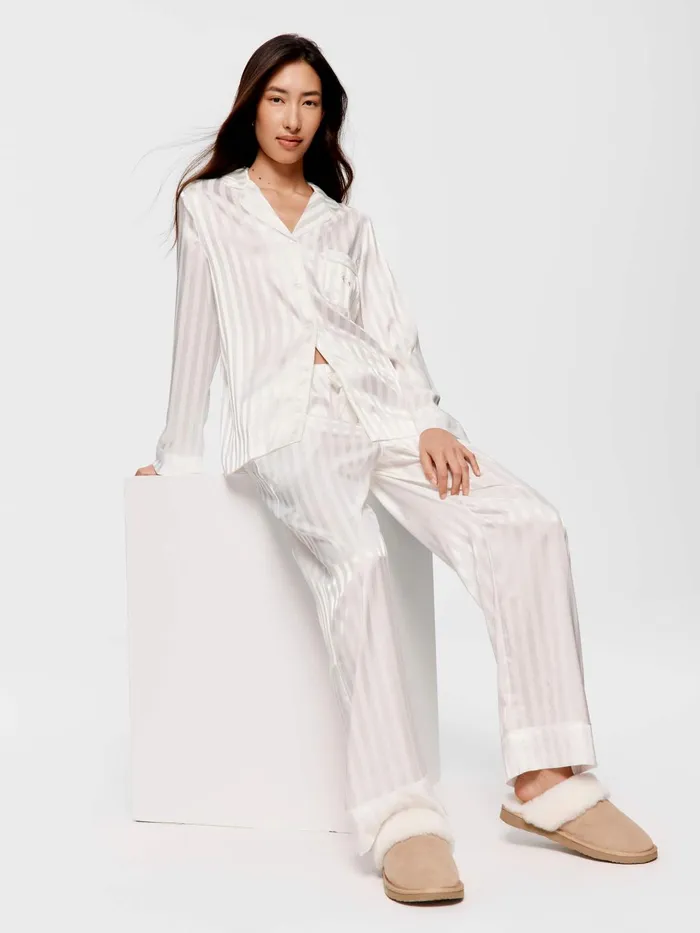 Women White Stripe Chic Satin Long Sleeve Pj Set White Peter Alexander Sets and Onesies Women White Stripe Chic Satin Long Sleeve Pj Set White Peter Alexander Sets and Onesies