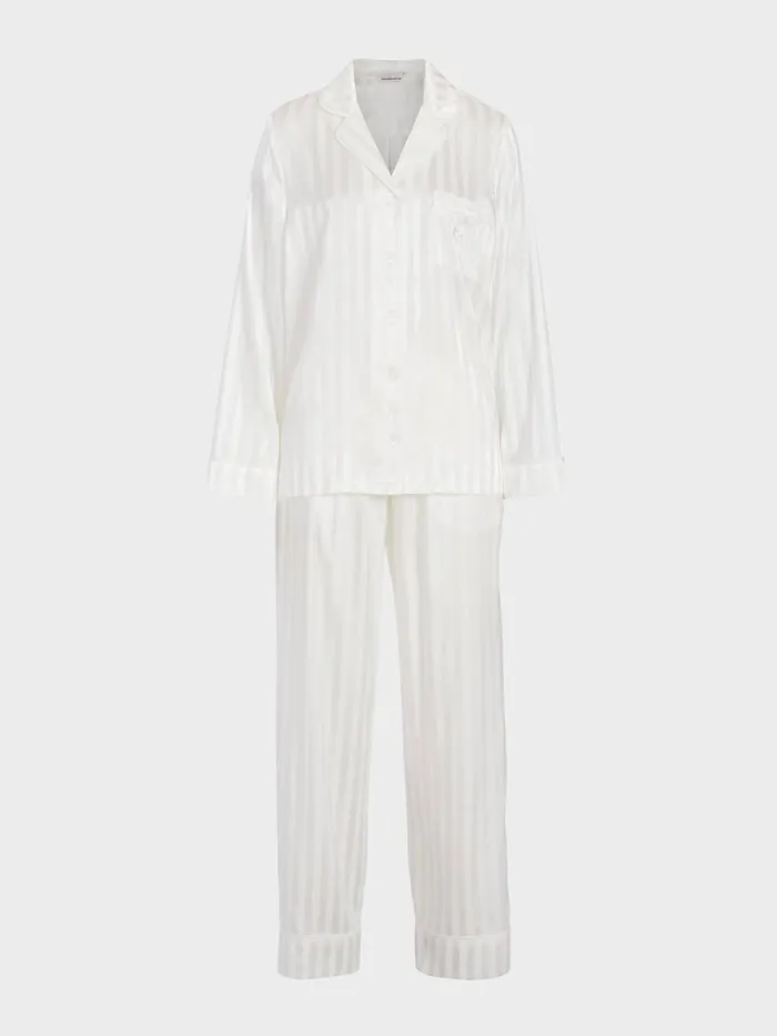 Women White Stripe Chic Satin Long Sleeve Pj Set White Peter Alexander Sets and Onesies