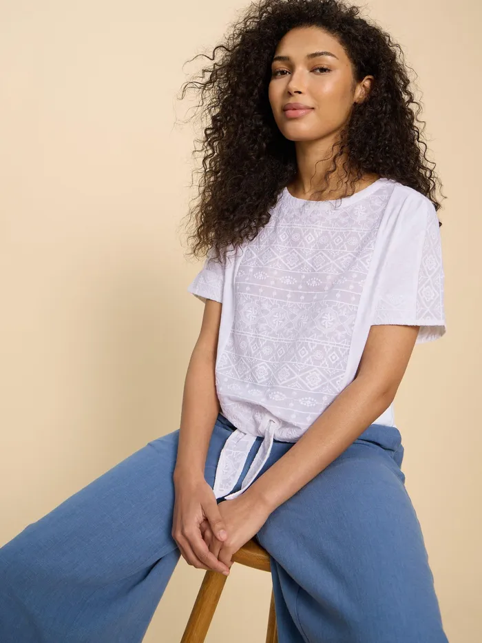 Women White Stuff Clothing EMBROIDERED TIE HEM TOP
