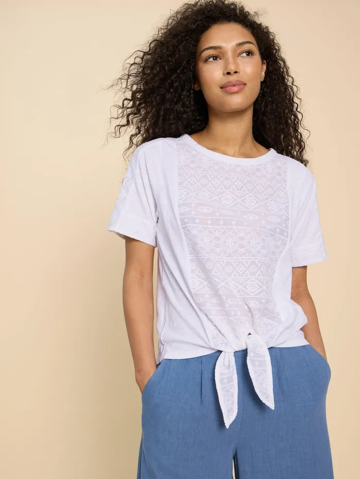Women White Stuff Clothing EMBROIDERED TIE HEM TOP Women White Stuff Clothing EMBROIDERED TIE HEM TOP