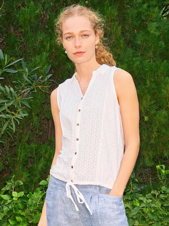 Women White Stuff Clothing Flowing Grasses Sleeveless Jersey Shirt Women White Stuff Clothing Flowing Grasses Sleeveless Jersey Shirt