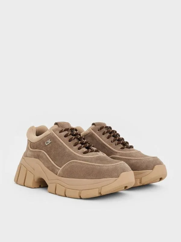 Women Yunna Suede and Recycled Fabric Chunky Sneakers 8211 Taupe CHARLES and KEITH Sneakers