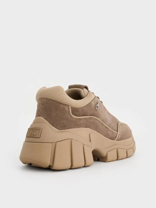 Women Yunna Suede and Recycled Fabric Chunky Sneakers 8211 Taupe CHARLES and KEITH Sneakers