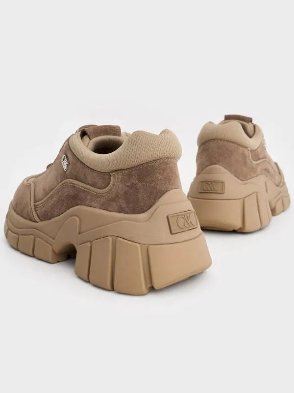 Women Yunna Suede and Recycled Fabric Chunky Sneakers 8211 Taupe CHARLES and KEITH Sneakers