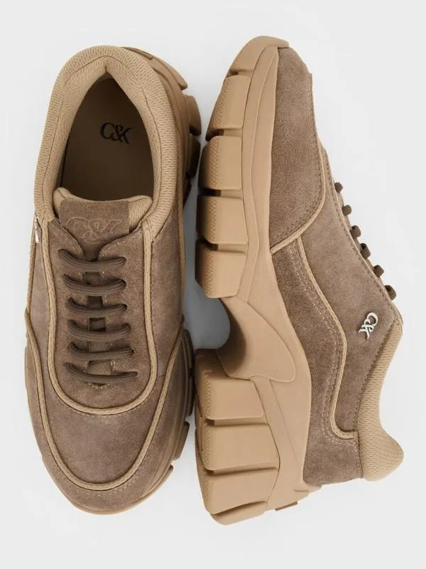Women Yunna Suede and Recycled Fabric Chunky Sneakers 8211 Taupe CHARLES and KEITH Sneakers