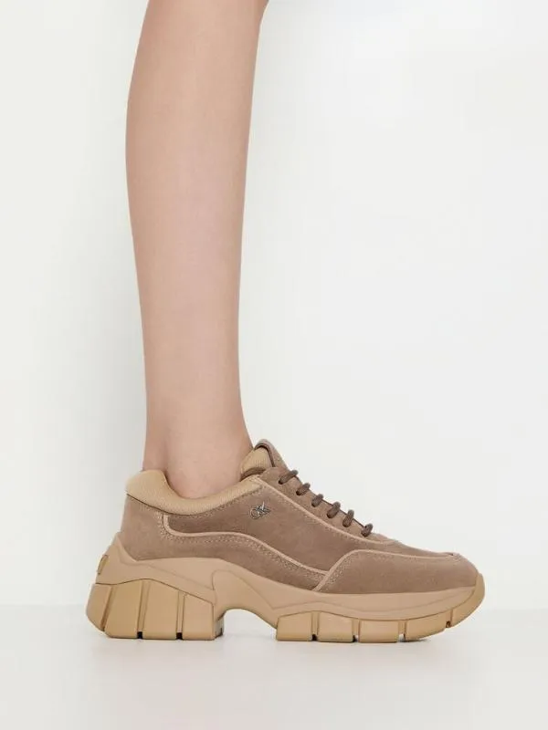 Women Yunna Suede and Recycled Fabric Chunky Sneakers 8211 Taupe CHARLES and KEITH Sneakers