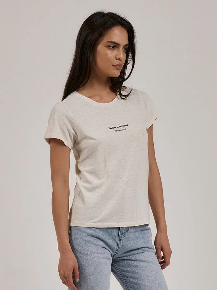 Womens Above So Below Hemp Everyday Tee Heritage White Thrills Tops and Tees