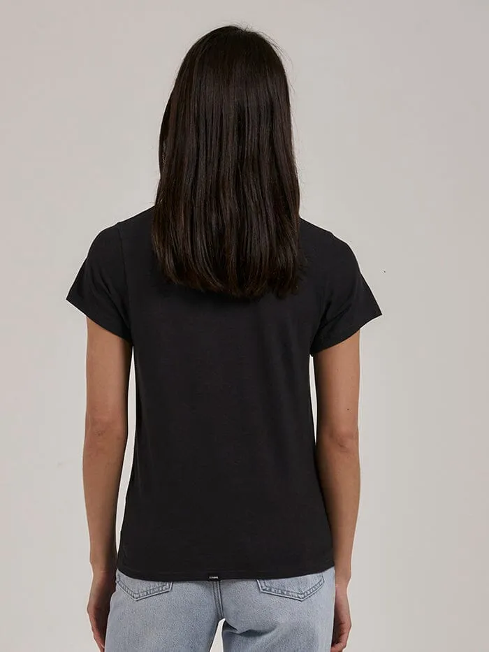 Womens Above So Below Hemp Everyday Tee Washed Black Thrills Tops and Tees