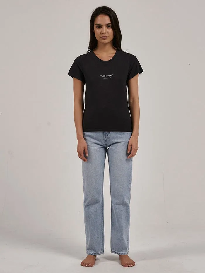 Womens Above So Below Hemp Everyday Tee Washed Black Thrills Tops and Tees