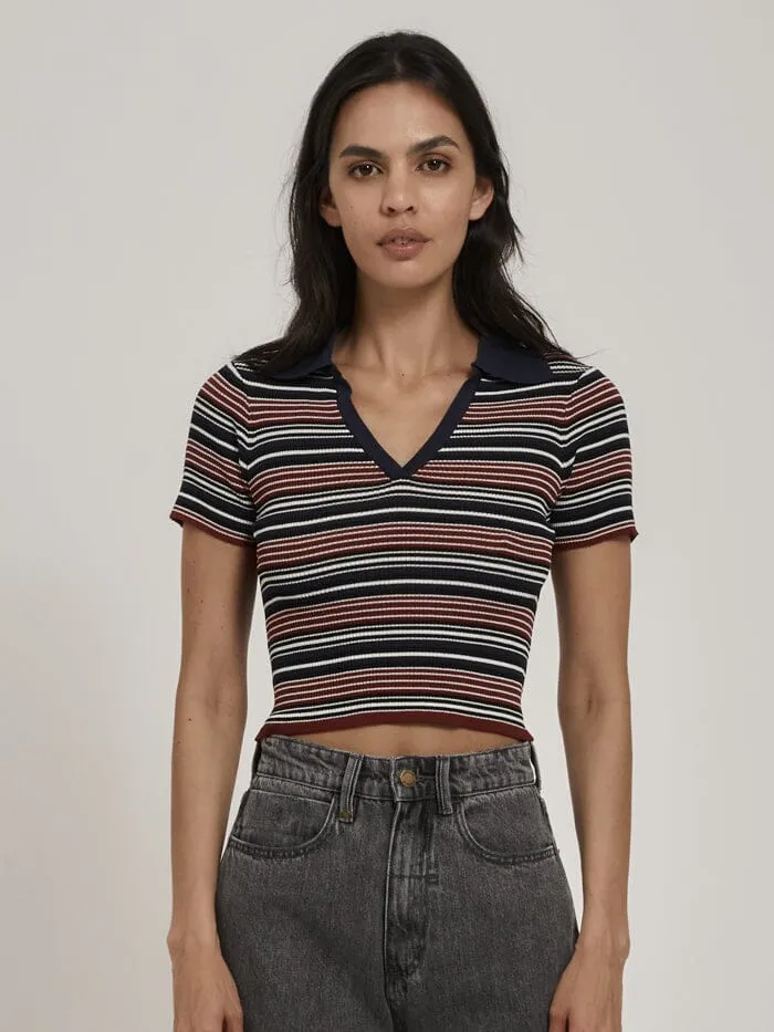 Womens All That Stripe Knit Baby Polo Tee Navy Thrills Tops and Tees