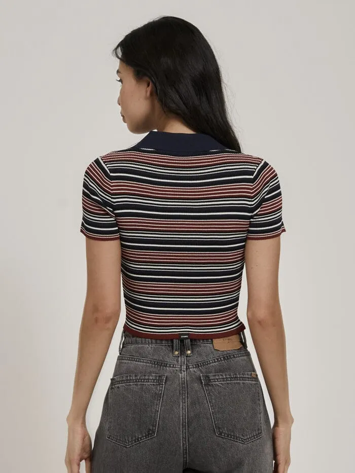 Womens All That Stripe Knit Baby Polo Tee Navy Thrills Tops and Tees
