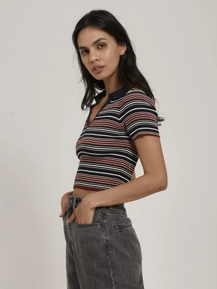 Womens All That Stripe Knit Baby Polo Tee Navy Thrills Tops and Tees