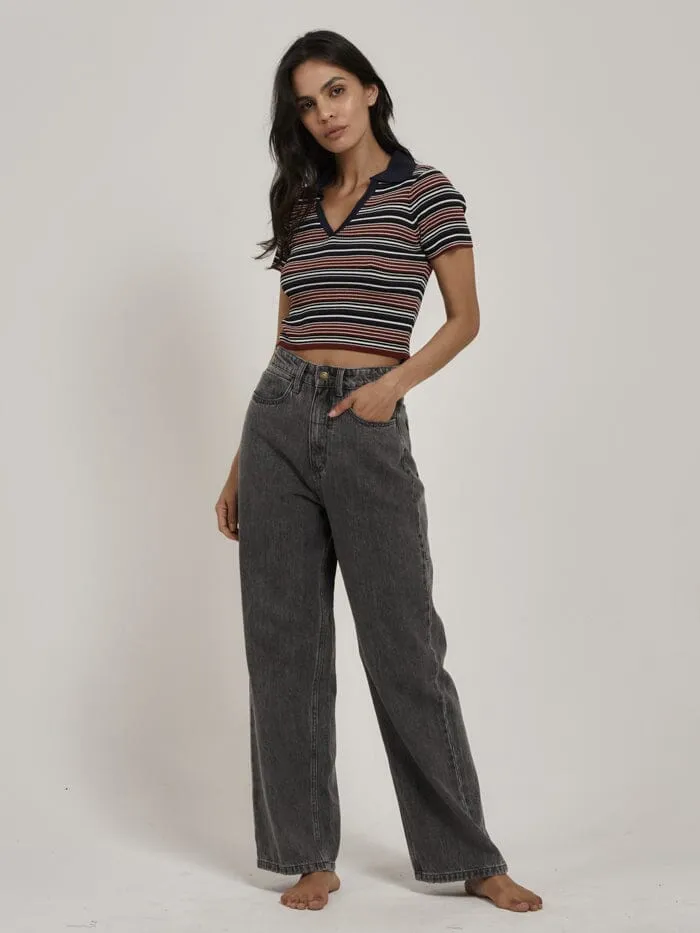 Womens All That Stripe Knit Baby Polo Tee Navy Thrills Tops and Tees