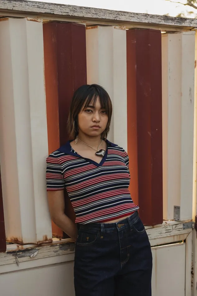 Womens All That Stripe Knit Baby Polo Tee Navy Thrills Tops and Tees