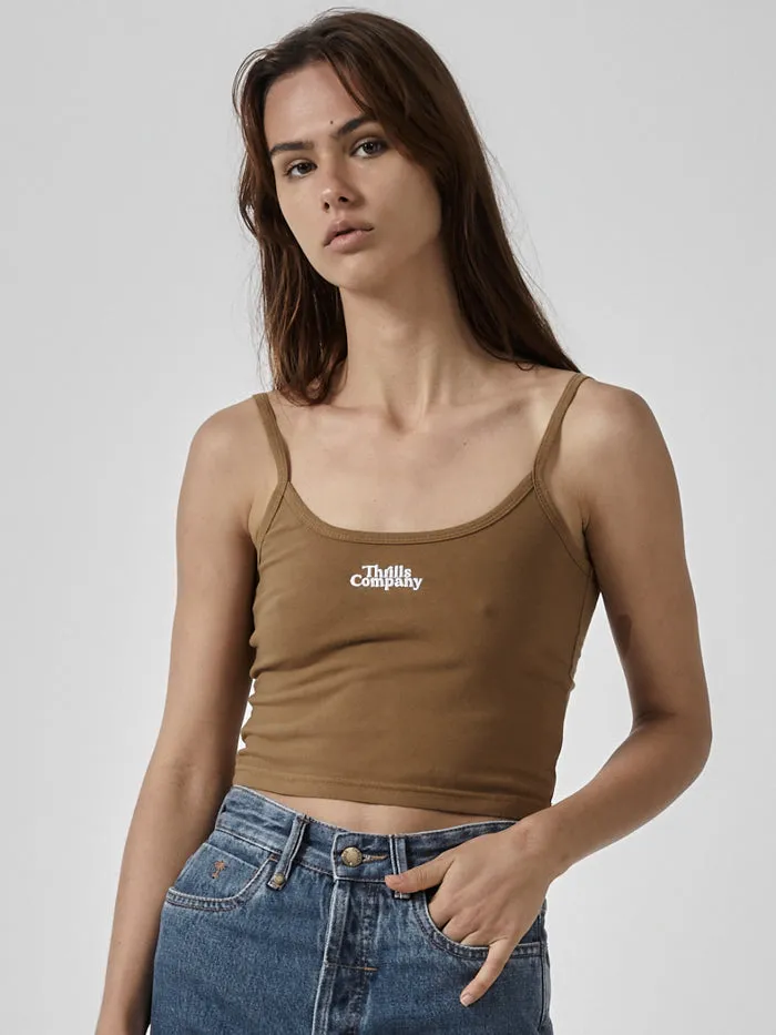 Womens Compound Bound Crop Tank Tobacco Thrills Tops and Tees