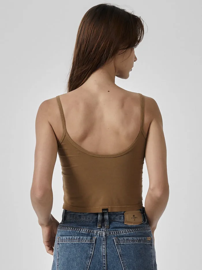 Womens Compound Bound Crop Tank Tobacco Thrills Tops and Tees