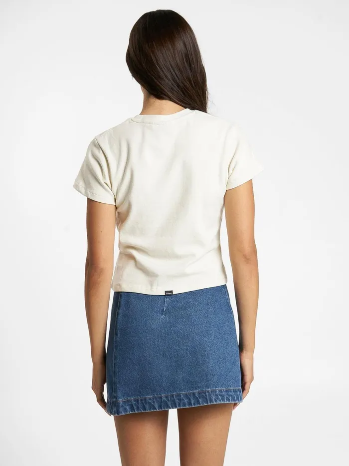 Womens Damage Control Mini Tee Heritage White Thrills Tops and Tees