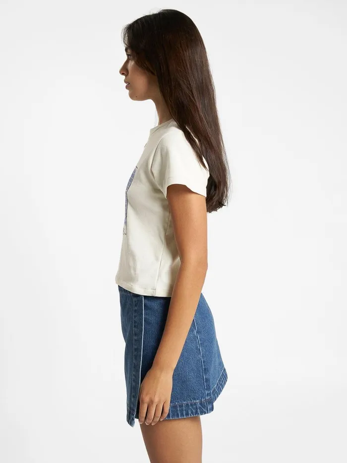 Womens Damage Control Mini Tee Heritage White Thrills Tops and Tees