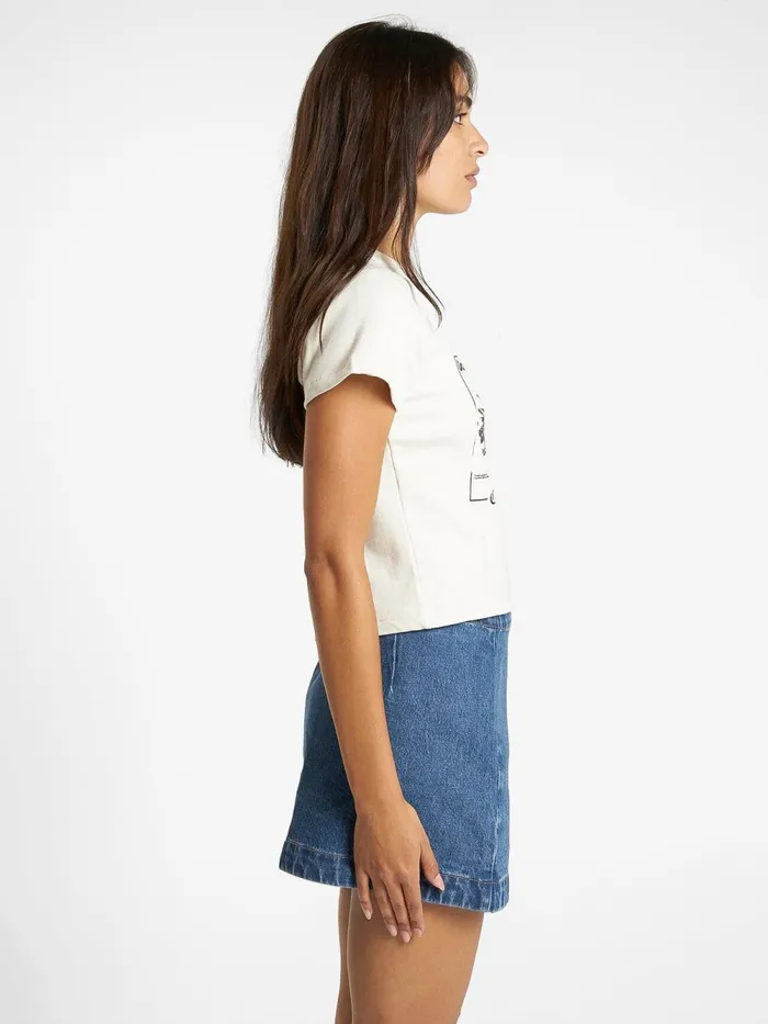 Womens Damage Control Mini Tee Heritage White Thrills Tops and Tees