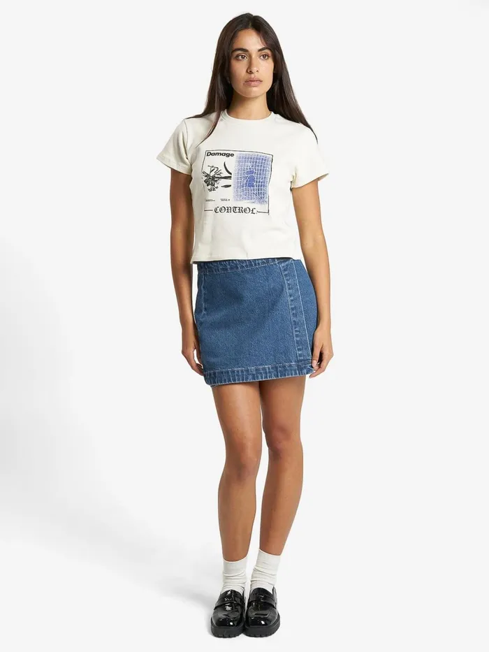 Womens Damage Control Mini Tee Heritage White Thrills Tops and Tees