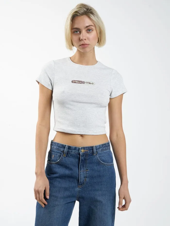 Womens Global Double Nation Curve Tee White Marble Thrills Tops and Tees