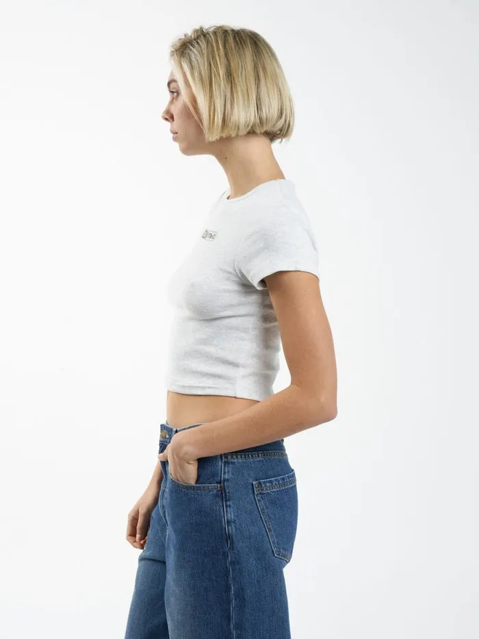 Womens Global Double Nation Curve Tee White Marble Thrills Tops and Tees