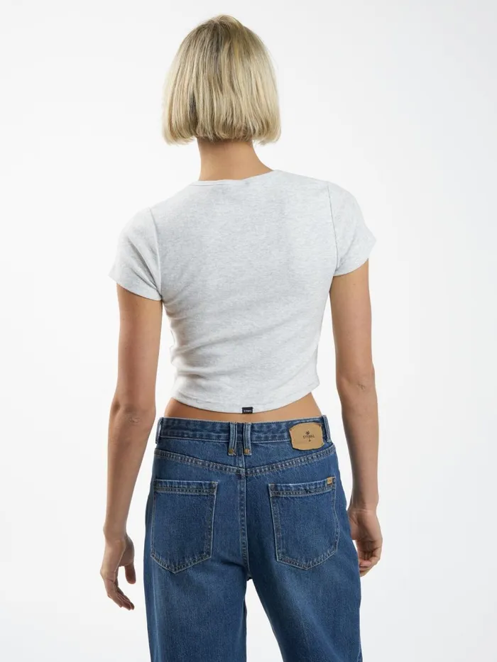 Womens Global Double Nation Curve Tee White Marble Thrills Tops and Tees